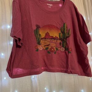 Wrangler Maroon Crop Top with Cactus Design